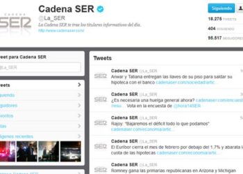 La Ser acumula 95.517 seguidores en twitter, superando ampliamente a sus competidores