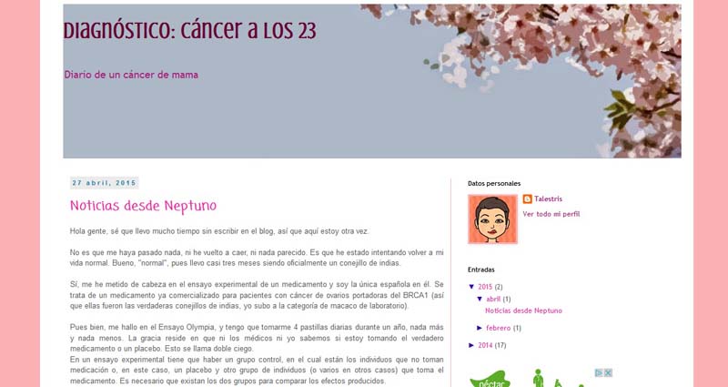 Blog Diagnóstico cáncer a los 23