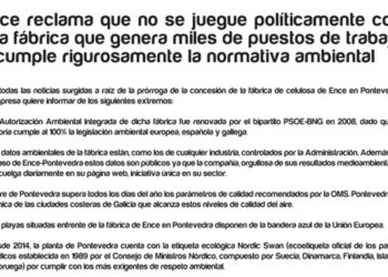 Anuncio de Ence en los medios de comunicación