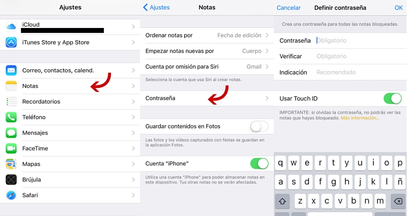 ios notas touch id