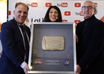 Javier Tebas, María Ferreras y Jaume Roures