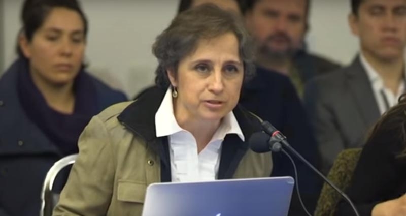 Carmen Aristegui durante su intervención ante la Comisión Interamericana de Derechos Humanos (CIDH)