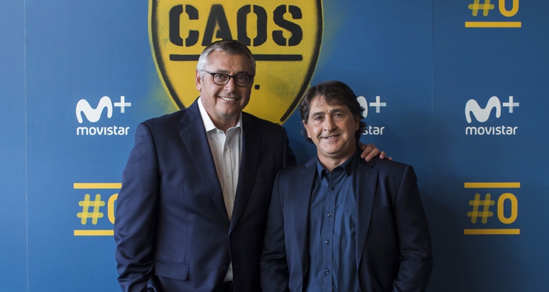 Michael Robinson y Raúl Ruiz durante la presentación de 'Caos F.C.'