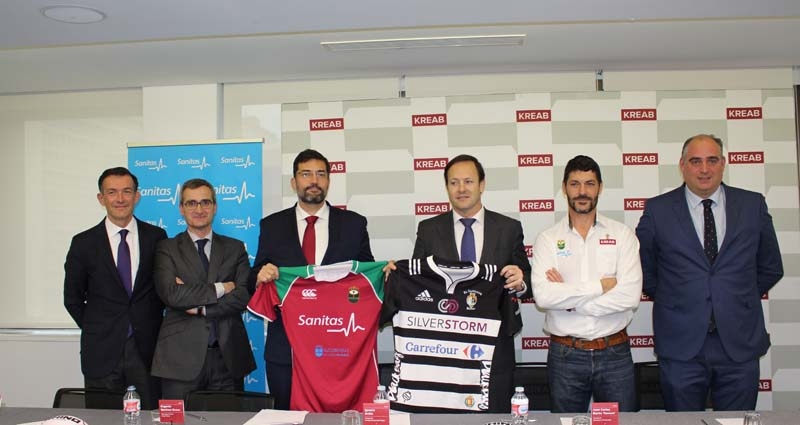 Los participantes de la rueda de prensa en la que Kreab ha anunciado que Sanitas Alcobendas jugará las semifinales de la Copa del Rey de rugby. FOTO: Kreab.