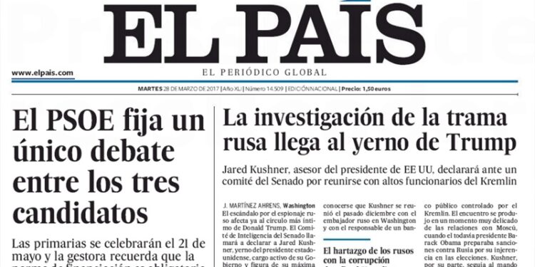 Portada del diario 'El País' este martes 28 de marzo de 2017