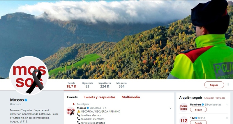 Perfil de Twitter de los Mossos d'Esquadra