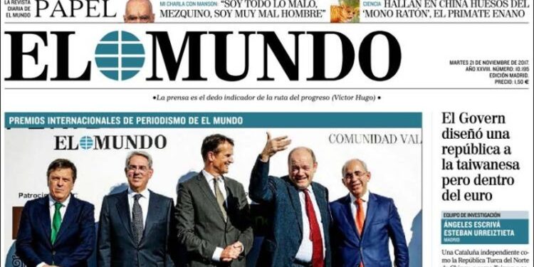 Portada del diario 'El Mundo' el martes 21 de noviembre de 2017