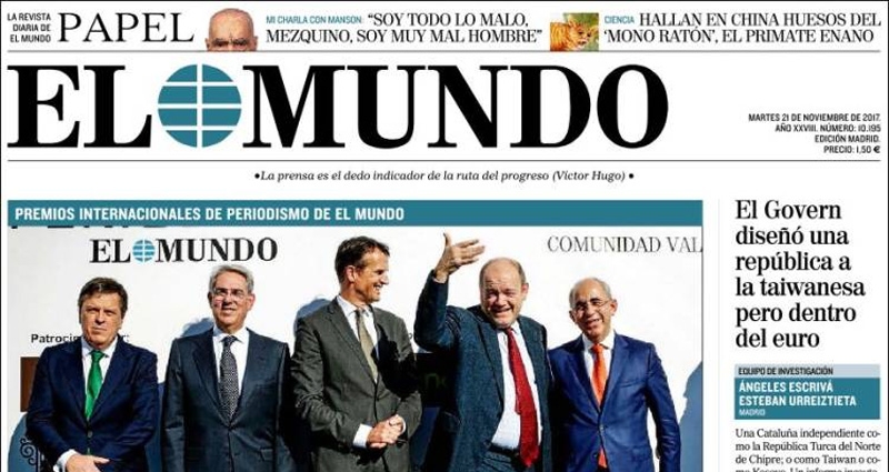 Portada del diario 'El Mundo' el martes 21 de noviembre de 2017