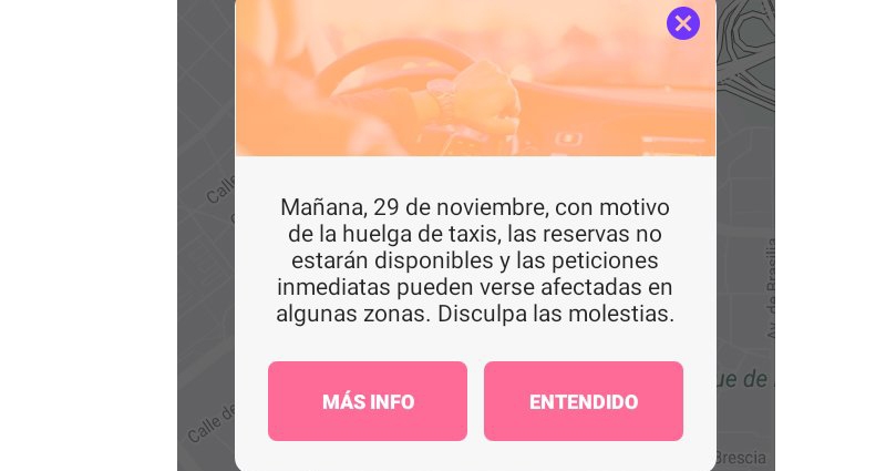 Mensaje de Cabify en la aplicación