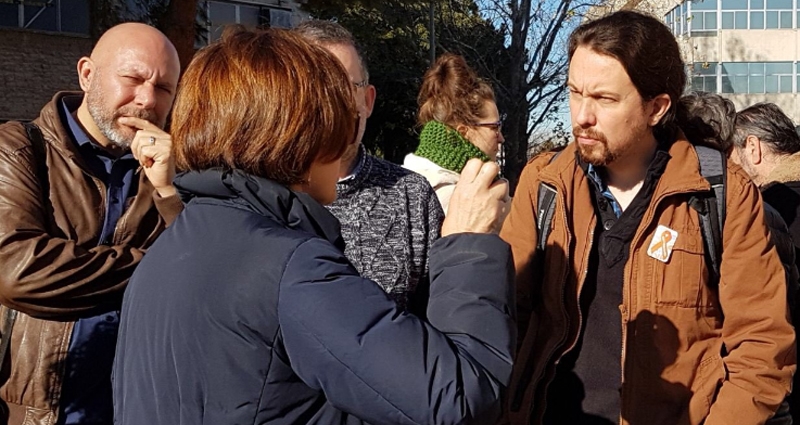 Pablo Iglesias en su visita a las instalaciones de RTVE en Prado del Rey