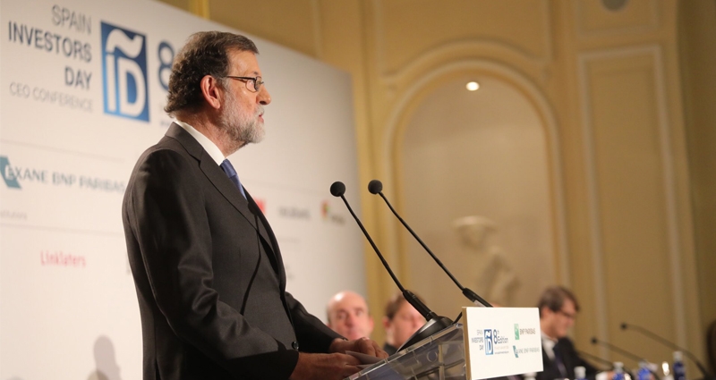 El Presidente del Gobierno, Mariano Rajoy, durante su discurso de apertura del Spain Investors Day