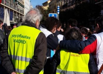 Imagen de archivo: trabajadores de Telemadrid afectados por el ERE en una manifestación