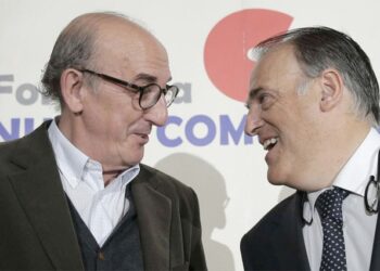 Jaume Roures (Mediapro) y Javier Tebas (La Liga) en una foto de archivo
