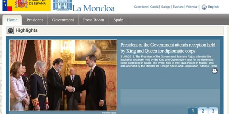 Página web de Moncloa en su versión en inglés