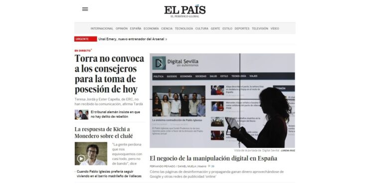 Portada de El País hablando de Digital Sevilla