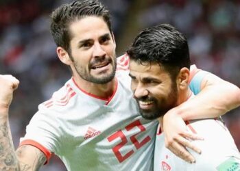 Diego Costa e Isco, en el partido entre Irán y España