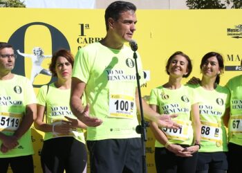 El presidente del Gobierno, Pedro Sánchez, ayer durante su participación en la carrera "Yo no renuncio"