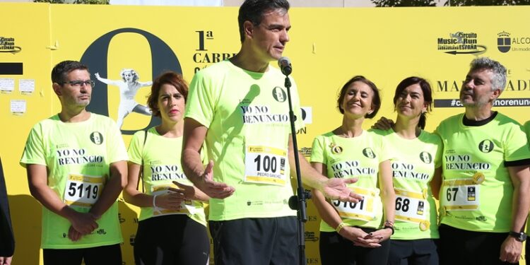 El presidente del Gobierno, Pedro Sánchez, ayer durante su participación en la carrera "Yo no renuncio"