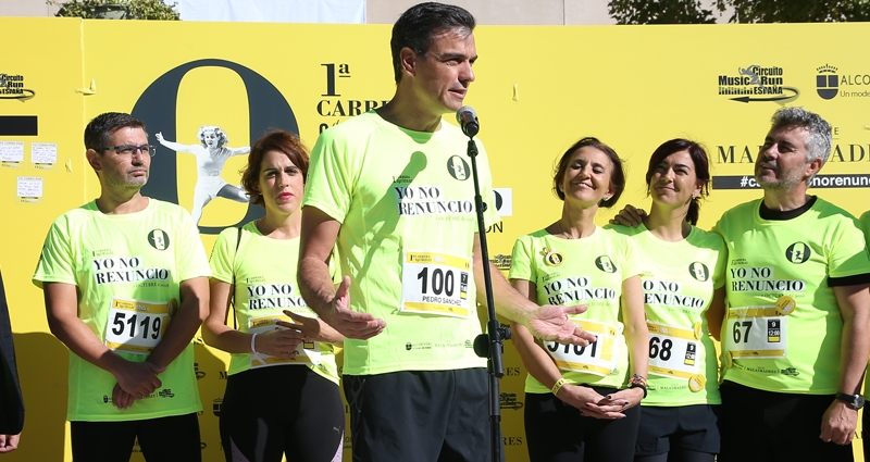 El presidente del Gobierno, Pedro Sánchez, ayer durante su participación en la carrera "Yo no renuncio"