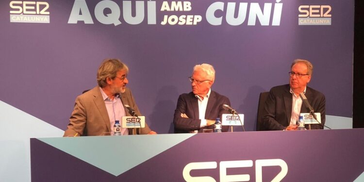 Jaume Serra, Daniel Gavela y Josep Cuní en la presentación de 'Aquí amb Josep Cuní'