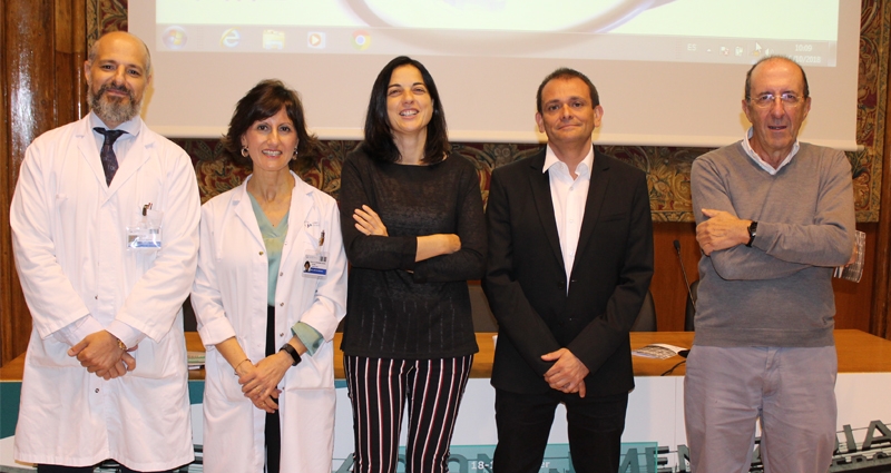 De izda. a dcha, los doctores Córdoba, Llamas, Rodríguez Pinilla (Serv. de Anatomía Patológica), Rojo y Piris, organizadores del simposio.