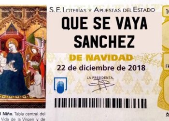 Boleto de la Lotería de Navidad que pide la dimisión de Pedro Sánchez