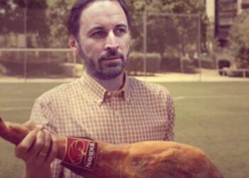 Santiago Abascal caracterizado como un dependiente de Navidul