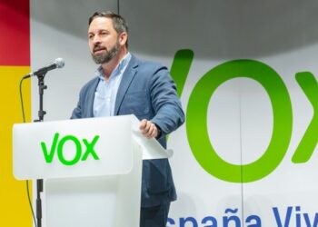 Santiago Abascal durante un mitin de Vox