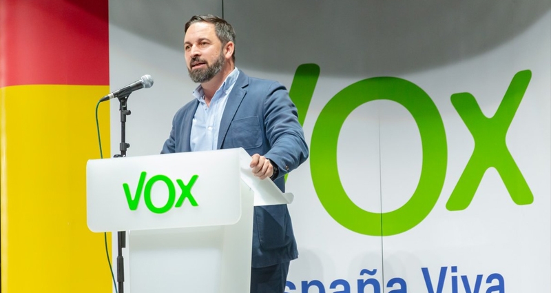 Santiago Abascal durante un mitin de Vox