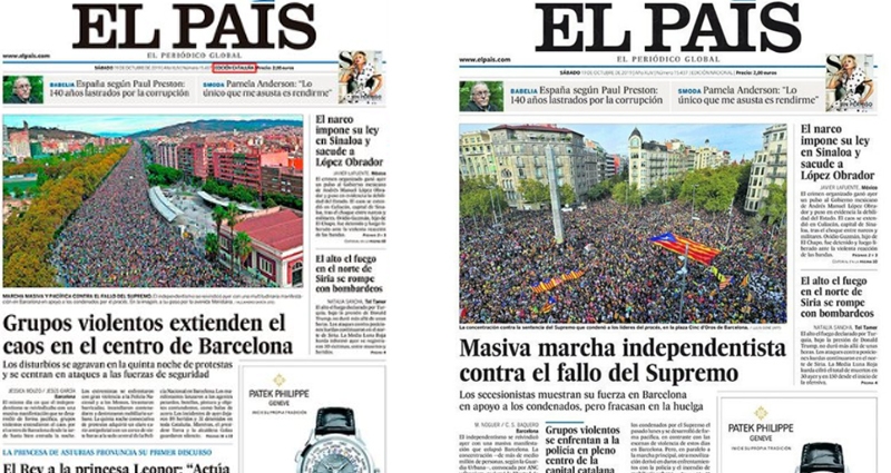 El País' se defiende tras la polémica portada sobre Cataluña que se  distribuyó en Europa – PR Noticias
