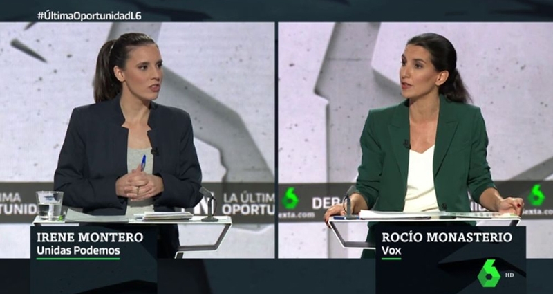 Irene Montero y Rocío Monasterio durante el debate de laSexta