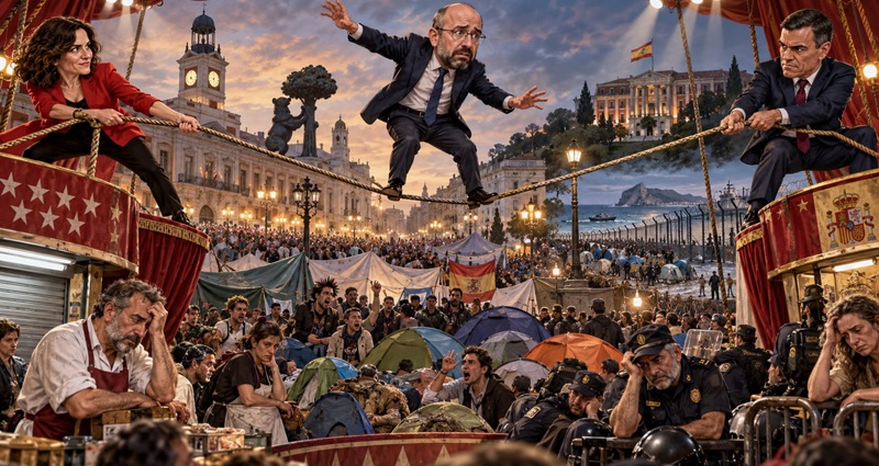 LA ACAMPADA Y SU CIRCO BARREN AL DELEGADO EN MADRID