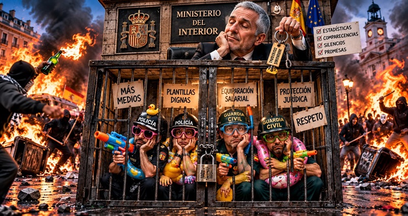 POLICÍAS Y GUARDIAS CIVILES ENCERRADOS EN INTERIOR